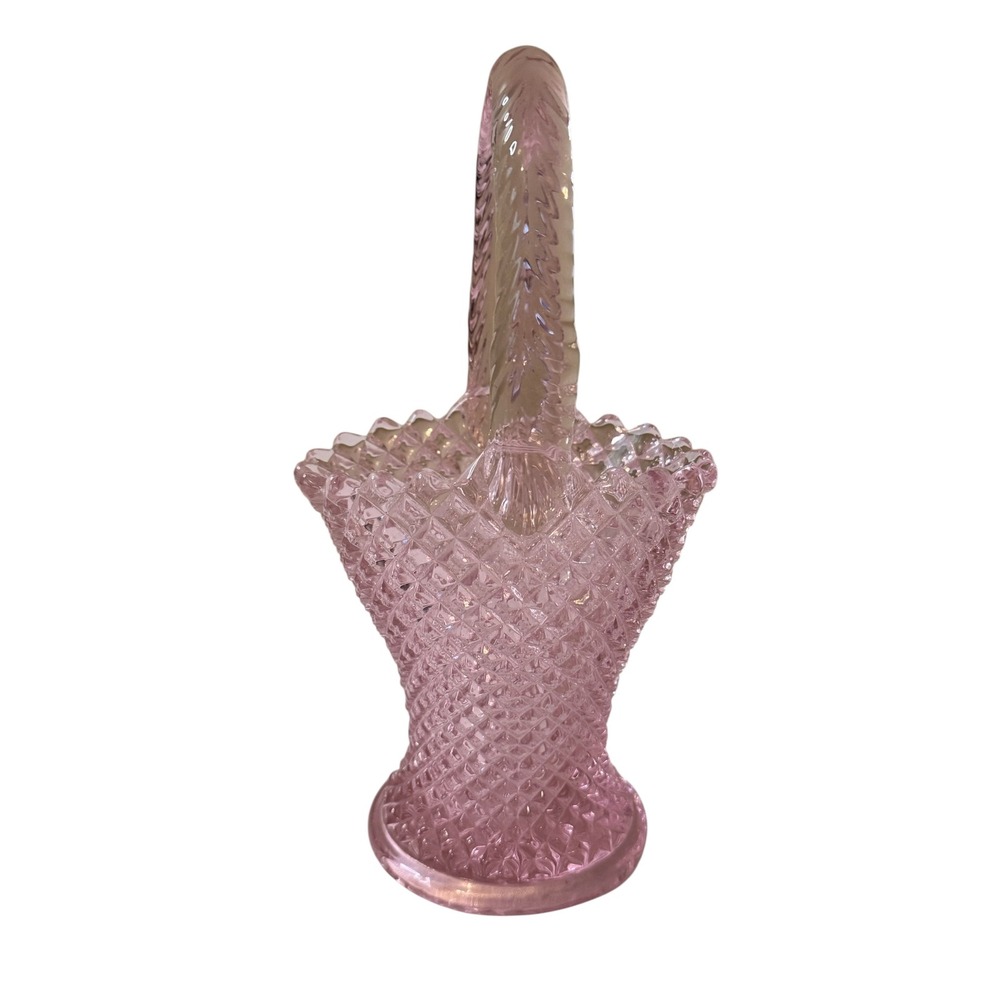 Westmoreland English Hobnail Pink Glass Basket Handled Vintage Art Glass